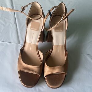 Dolce Vita Metallic Bronze Block Heel Sandals with Ankle Strap